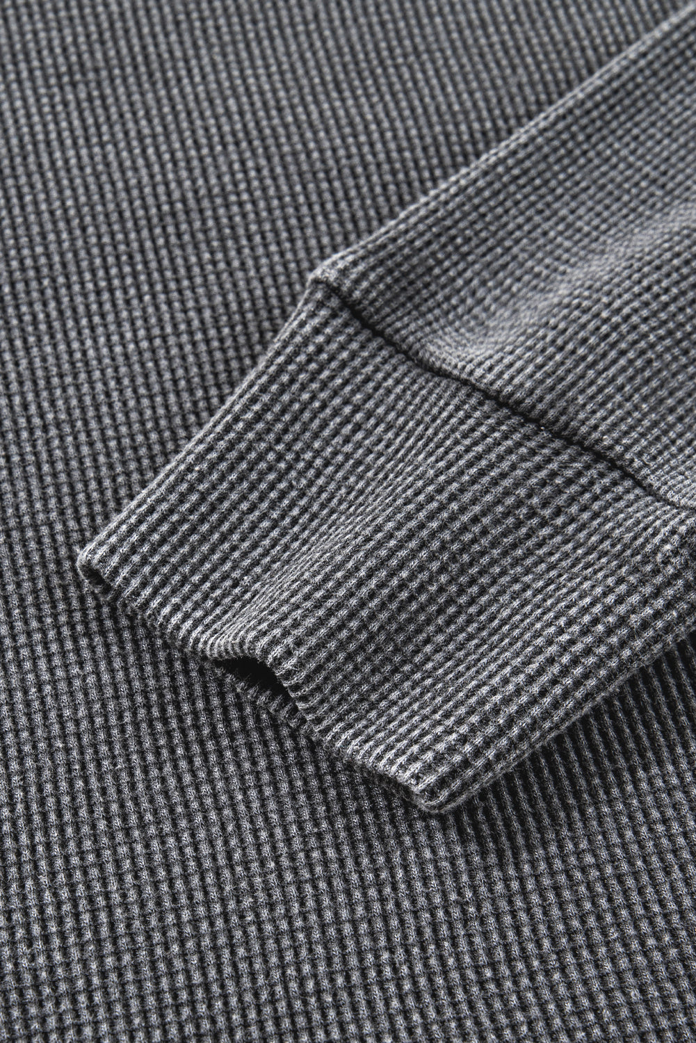 Dark Grey Waffle Knit Patchwork Long Sleeve Loose Top