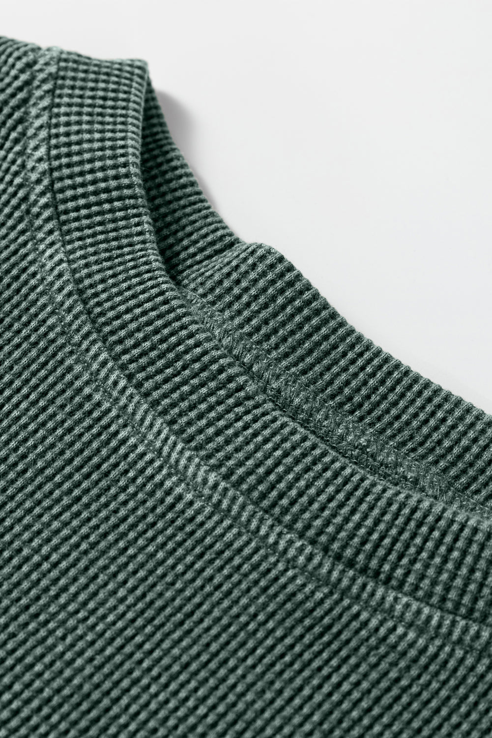 Mist Green Waffle Knit Patchwork Long Sleeve Loose Top