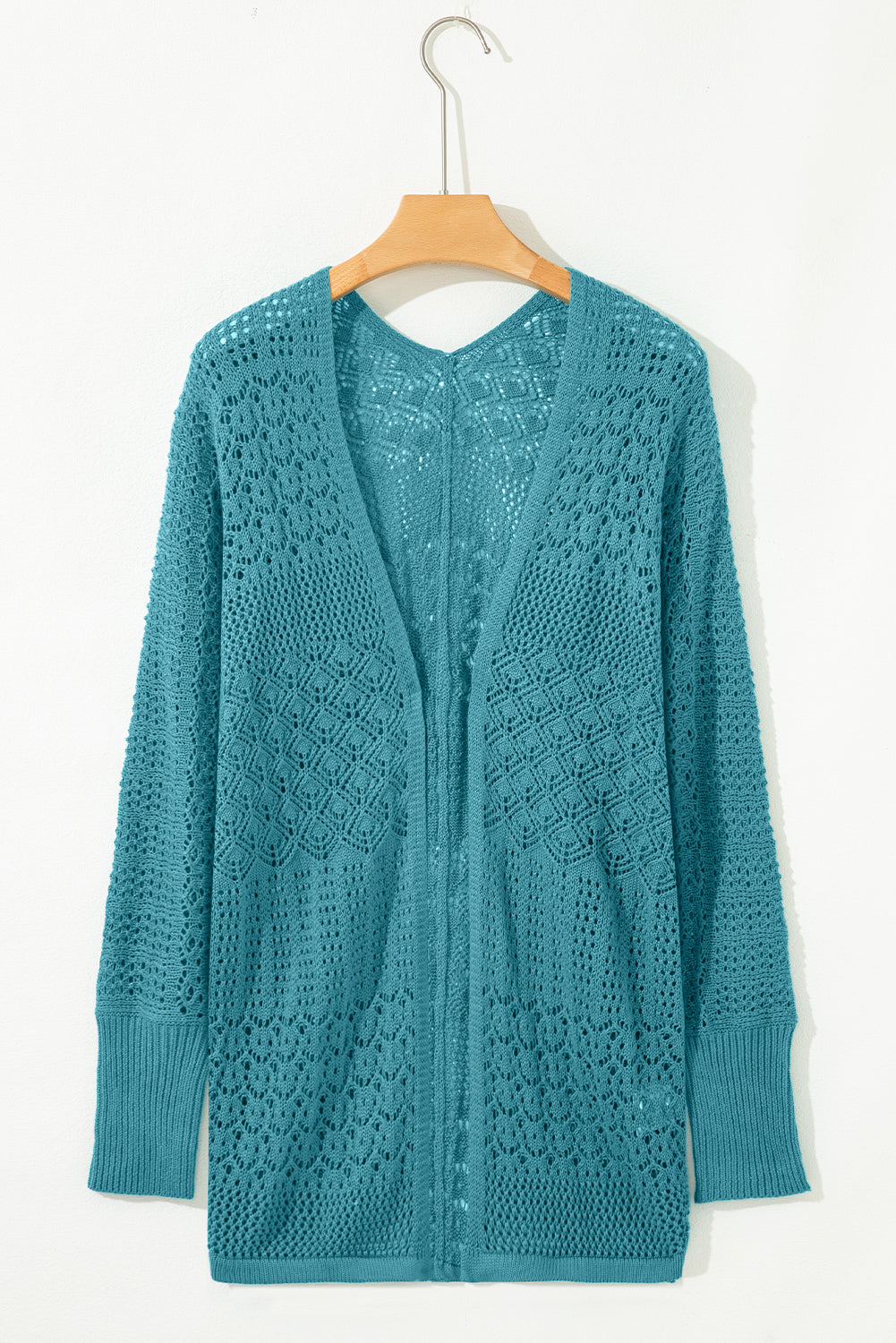 Lapis Mix Pattern Hollowed Knit Open Front Cardigan