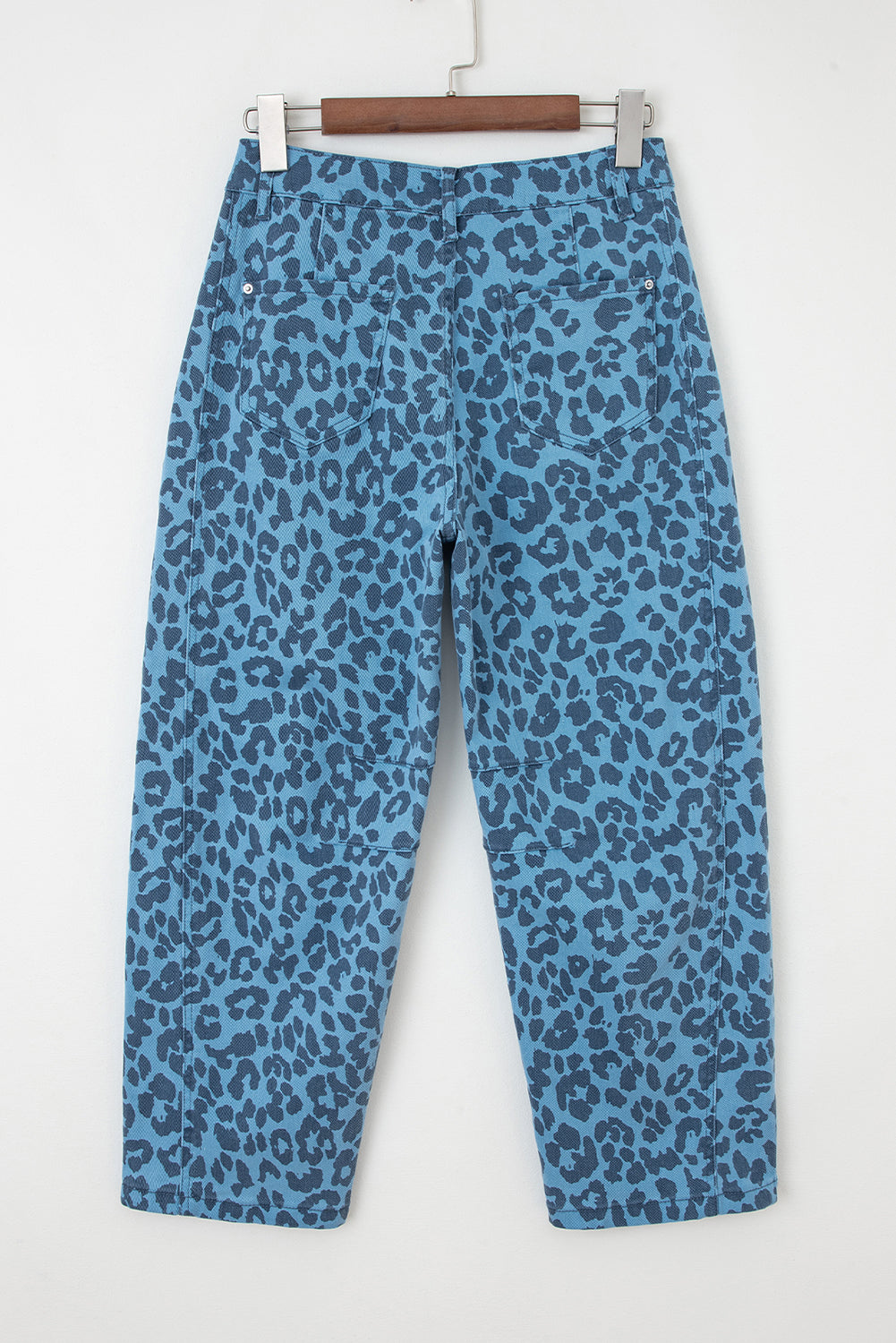 Sky Blue Leopard Print Straight Loose Jeans