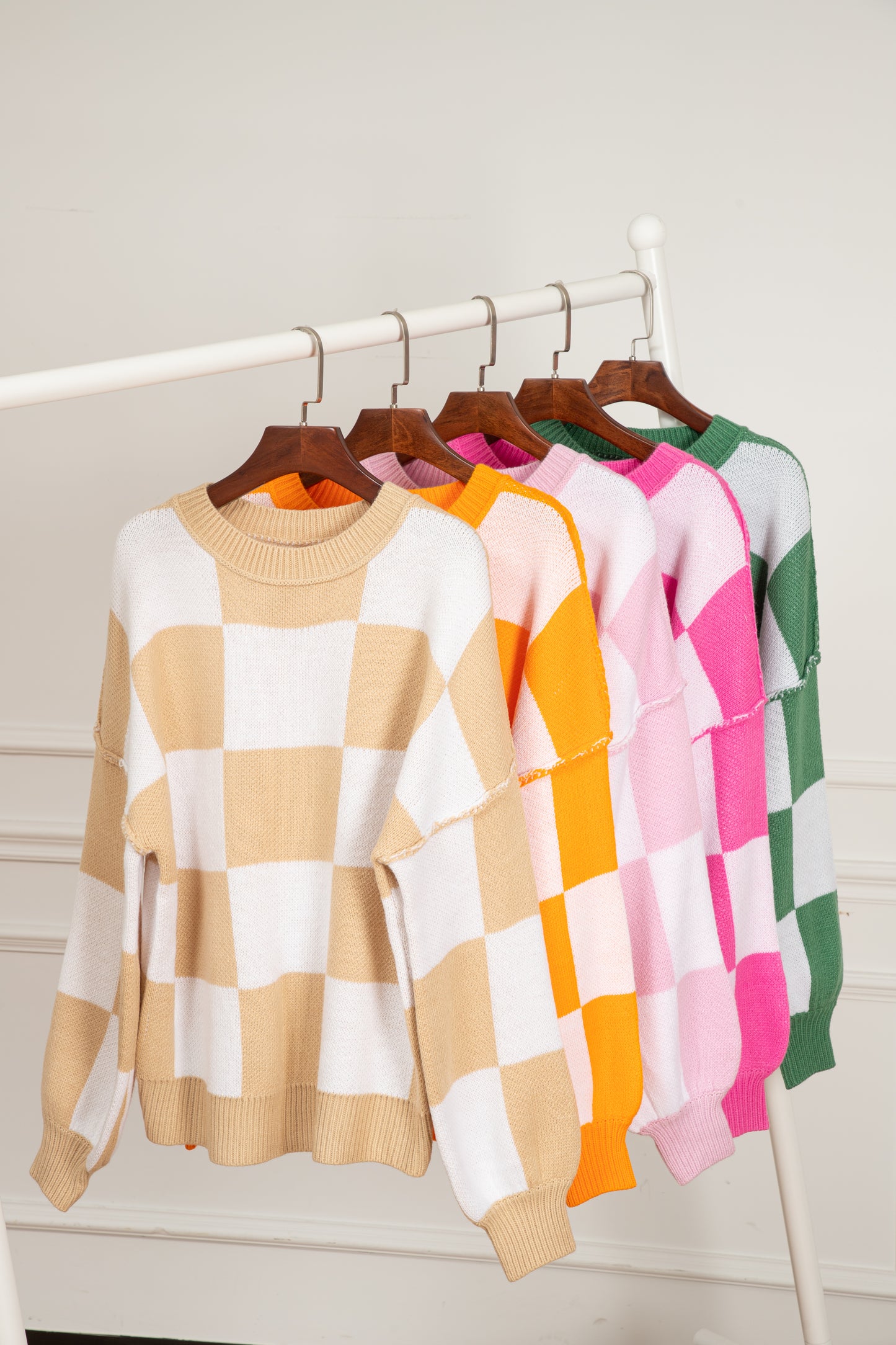 Rose Checkered Bishop Sleeve Sweater