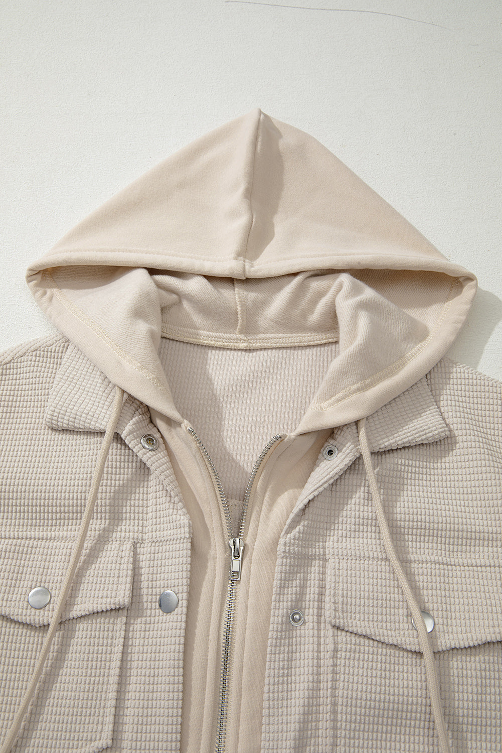 Beige 2 in 1 Thermal Knit Textured Hooded Jacket