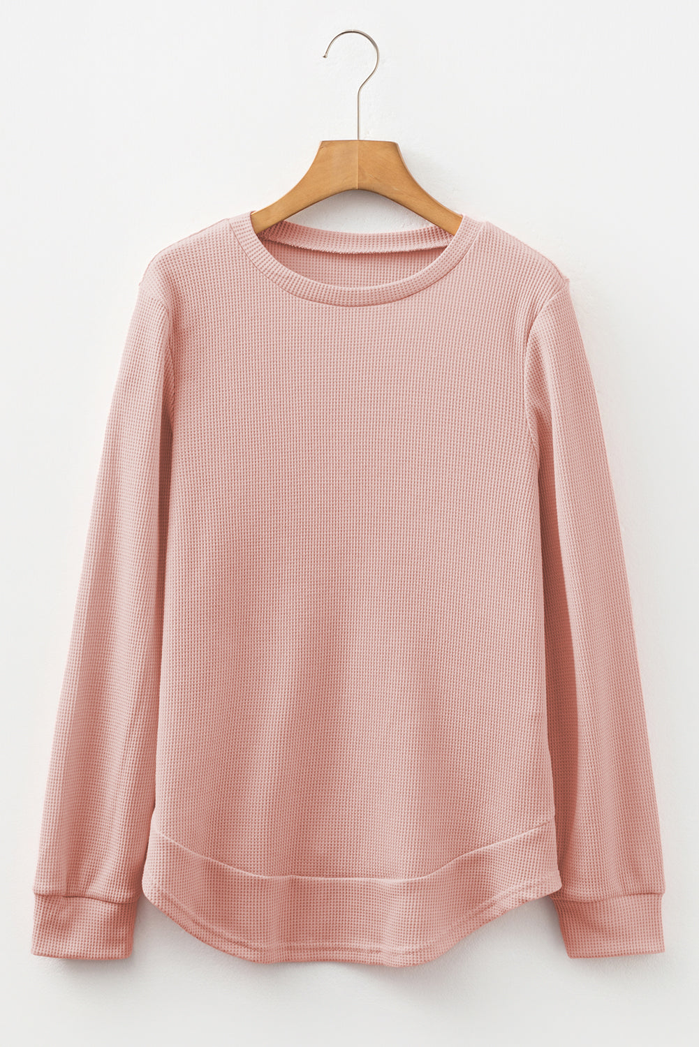 Gossamer Pink Rounded Hem Waffle Long Sleeve Top