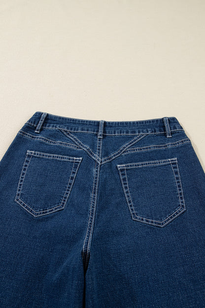 Sail Blue Stitched Waist Detail Loose Cuffed Jeans