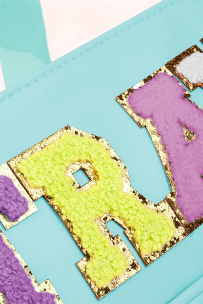 Mint Green TRAVEL Chenille Letter Clear PVC Makeup Bag