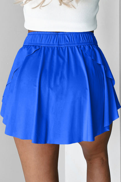 Sky Blue Drawstring Elastic Waistband Lined Tennis Skorts