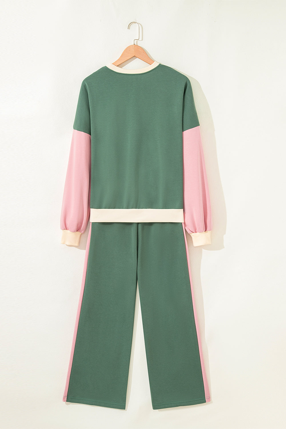 Mist Green 2pcs Color Block Pullover Loose Pant Set