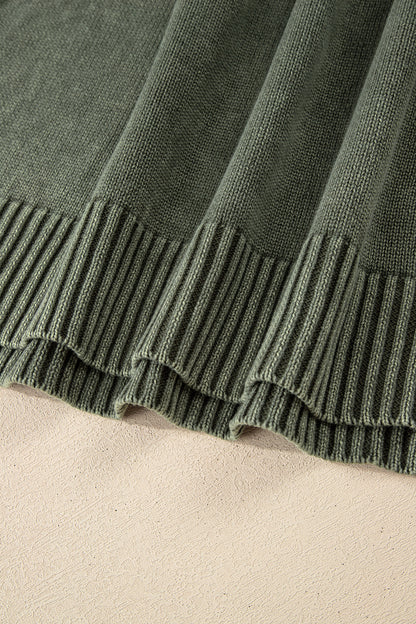 Four Leaf Clover Mineral Wash V Neck Knit Exposed Seam Drop Shoulder Loose Sweater