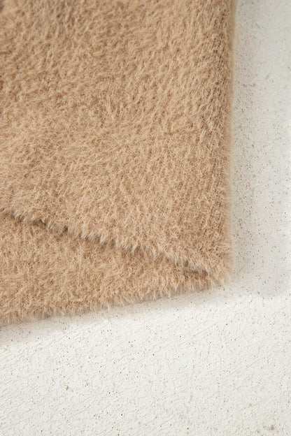 Smoke Gray Fuzzy Buttoned Front Midi Solid Cardigan