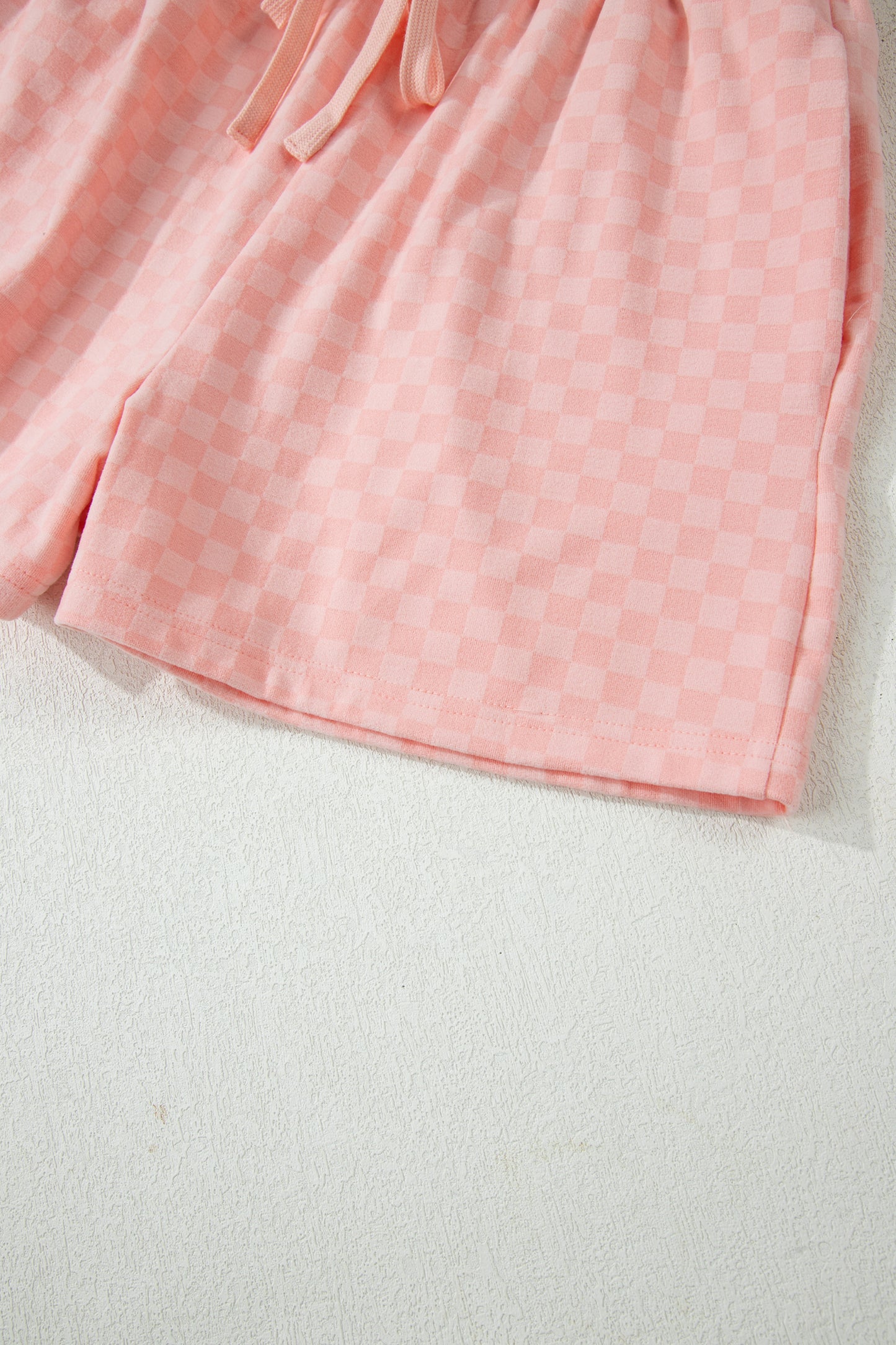Pink Checkerboard Long Sleeve Pullover and Shorts Set