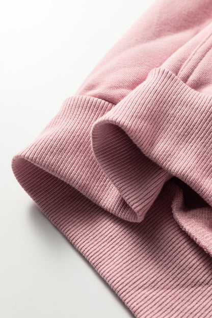 Peach Blossom Button Drawstring Hooded Pullover and Casual Short Set