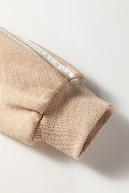 Oatmeal Varsity Striped Detail Crewneck Pullover Elastic Sweatpants 2pcs Outfit