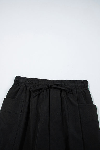 Black Cargo Pocket Elastic Waistband Active Casual Skort