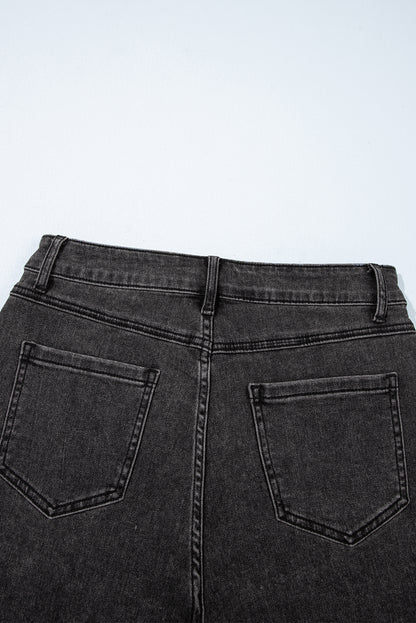 Carbon Grey Raw Hem High Waist Denim Shorts