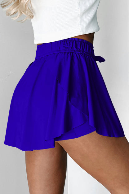 Dark Blue Drawstring Elastic Waistband Lined Tennis Skorts