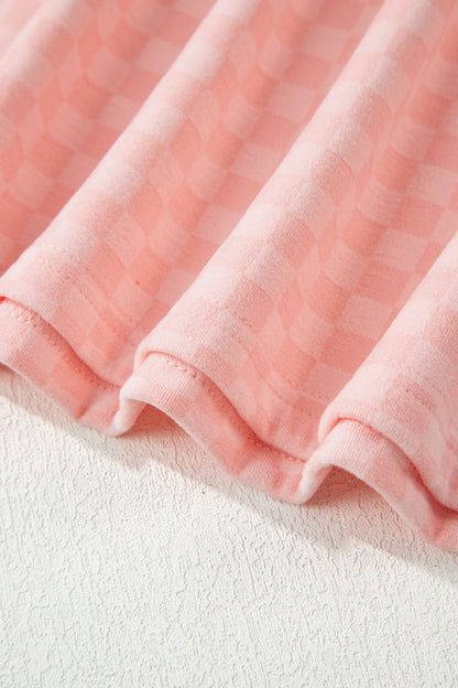 Pink Checkerboard Long Sleeve Pullover and Shorts Set
