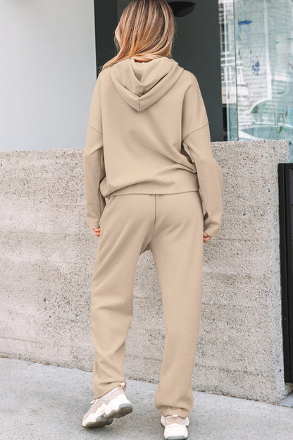 Jet Stream Lace Drawstring Pullover Hoodie and High Waist Pants Corduroy Suit