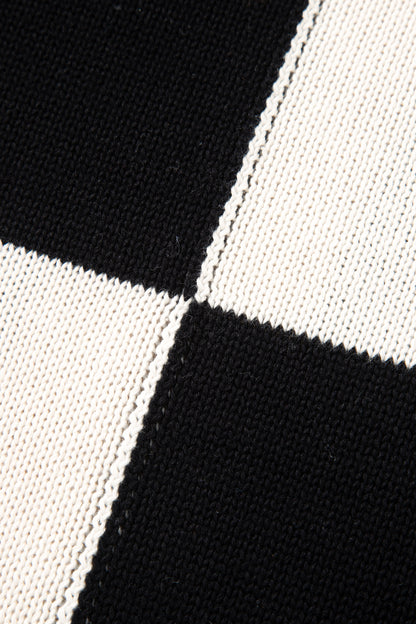 Black Plus Size Checkered Bubble Sleeve Drop Shoulder Open Cardigan