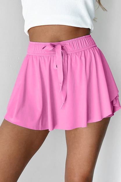 Bonbon Drawstring Elastic Waistband Lined Tennis Skorts