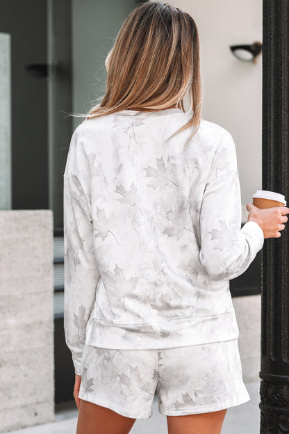 Beige Camo Print Pullover Top and Elastic Waist Casual Short Set