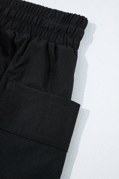 Black Cargo Pocket Elastic Waistband Active Casual Skort