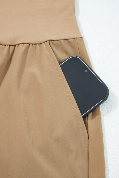 Camel Elastic High Waist Pocketed Cargo Jogger Pants