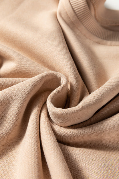 Oatmeal Varsity Striped Detail Crewneck Pullover Elastic Sweatpants 2pcs Outfit