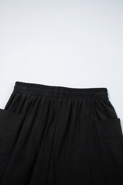 Black Cargo Pocket Elastic Waistband Active Casual Skort