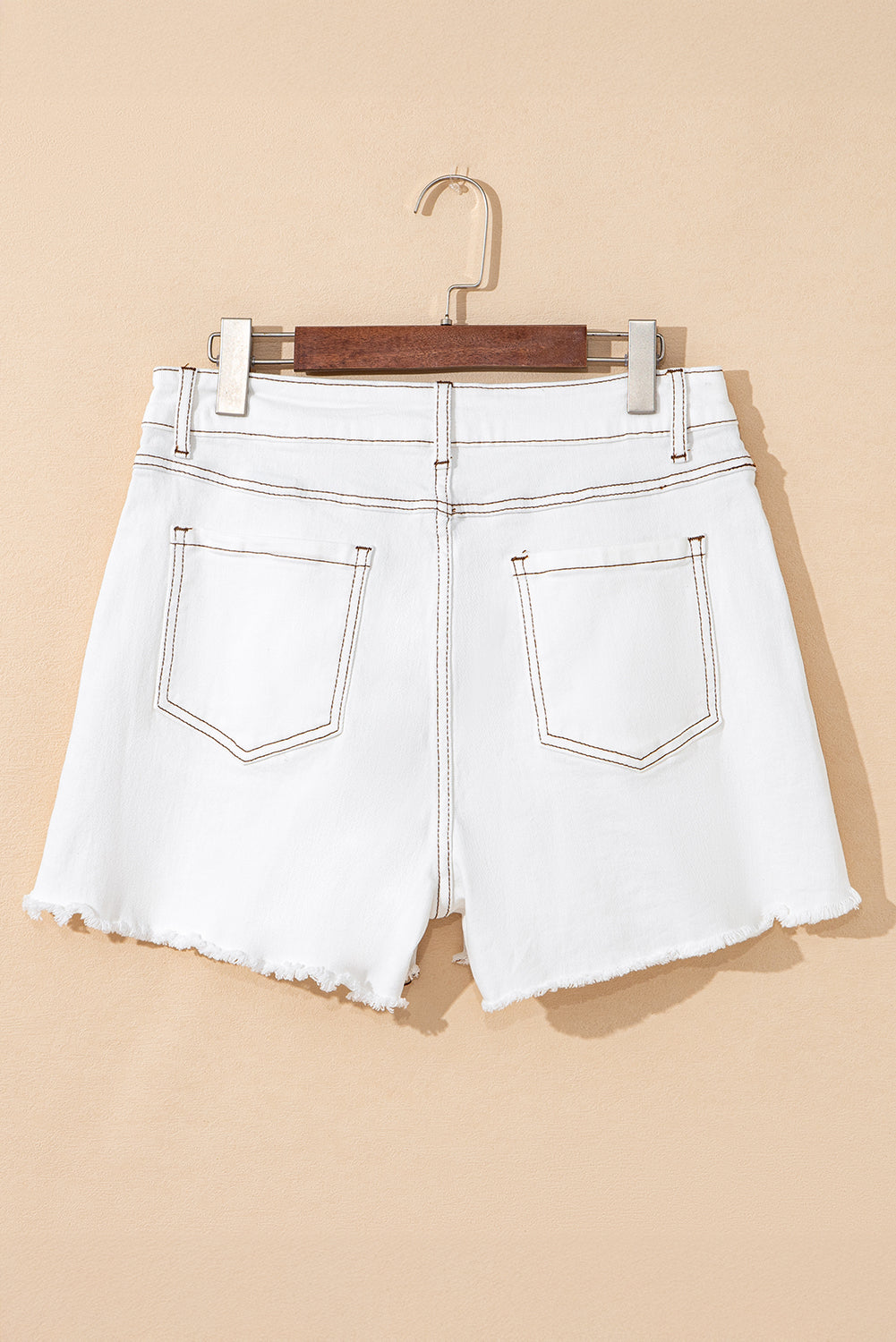 White Raw Hem High Waist Denim Shorts