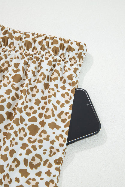 Khaki Leopard Drawstring Elastic Waistband Loose Pants