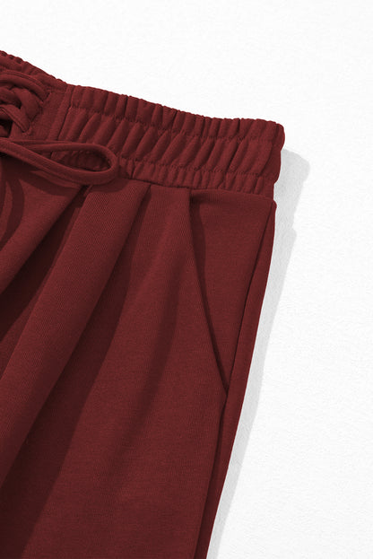 Burgundy Tied Elastic High Waist Pleated Detail Solid Sweatpants