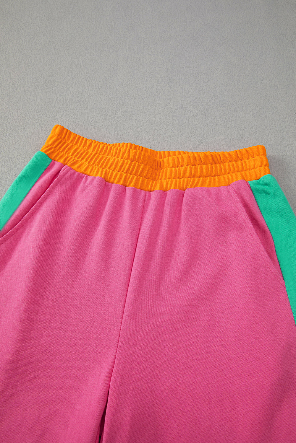 Rose Red 2pcs Color Block Pullover Loose Pant Set