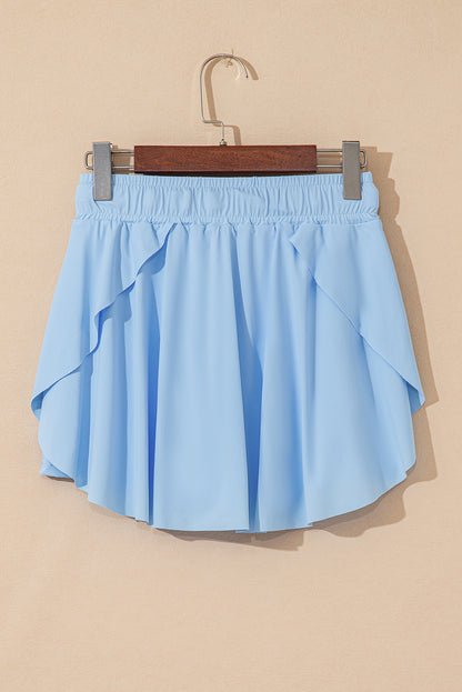 Sky Blue Drawstring Elastic Waistband Lined Tennis Skorts
