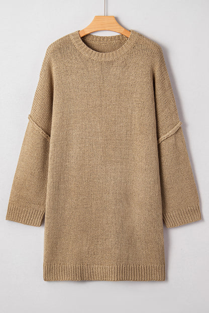Pale Khaki Oversize Drop Shoulder Slouchy Sweater Dress