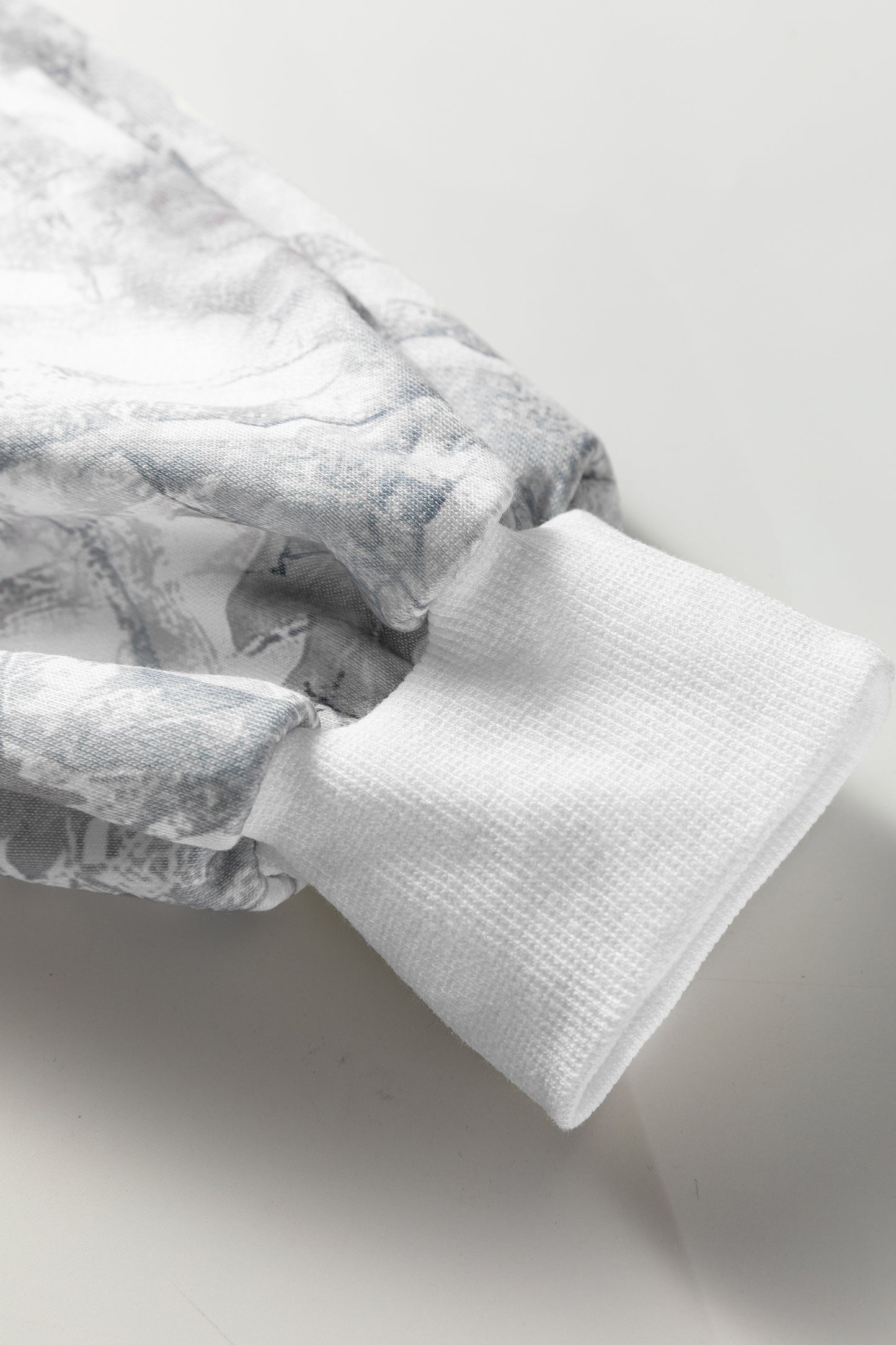 Light Grey Abstract Woodland Camo Print Baggy Pullover Drawstring Shorts Set