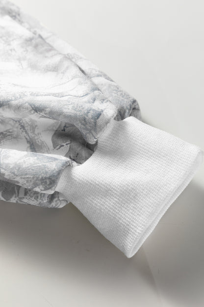 Light Grey Abstract Woodland Camo Print Baggy Pullover Drawstring Shorts Set