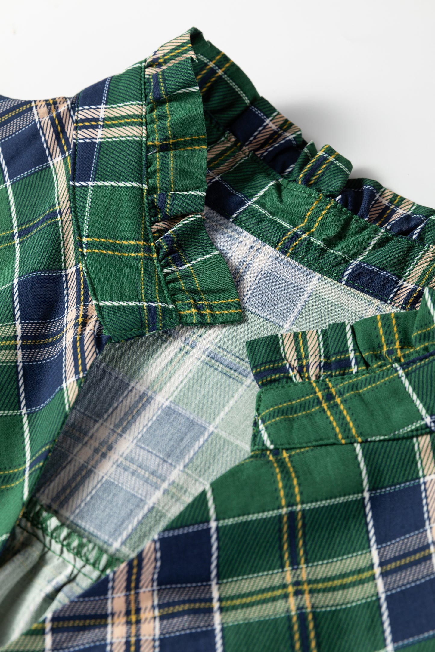 Green Plus Size Plaid Long Sleeve Notched Neck Shift Mini Dress