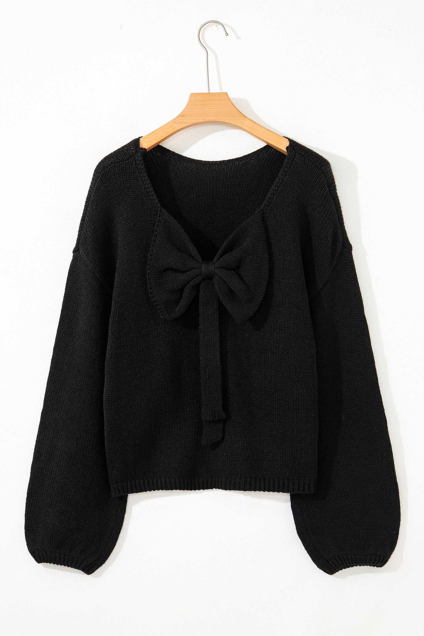 Black Bow Backless Bubble Sleeve Sweater