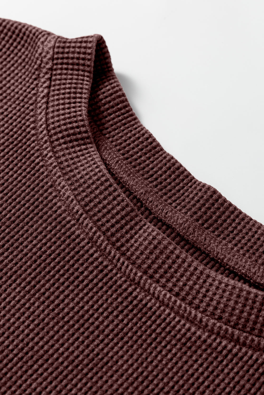 Dark Brown Waffle Knit Patchwork Long Sleeve Loose Top