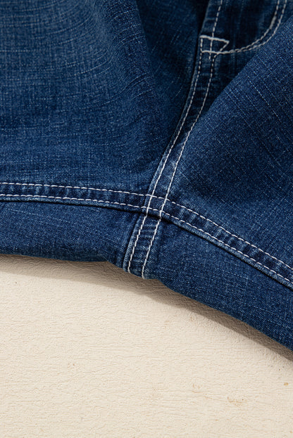 Sail Blue Stitched Waist Detail Loose Cuffed Jeans