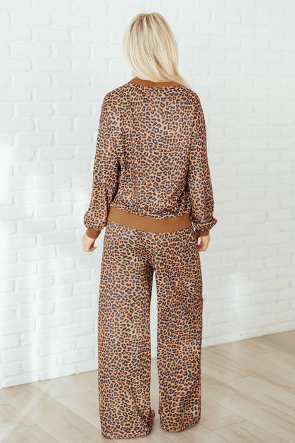 Khaki Leopard Pullover and Pants 2pcs Outfit with Bow Embroidery