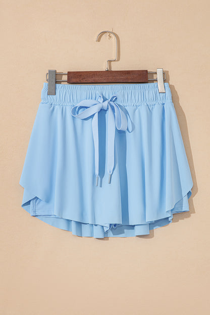 Sky Blue Drawstring Elastic Waistband Lined Tennis Skorts