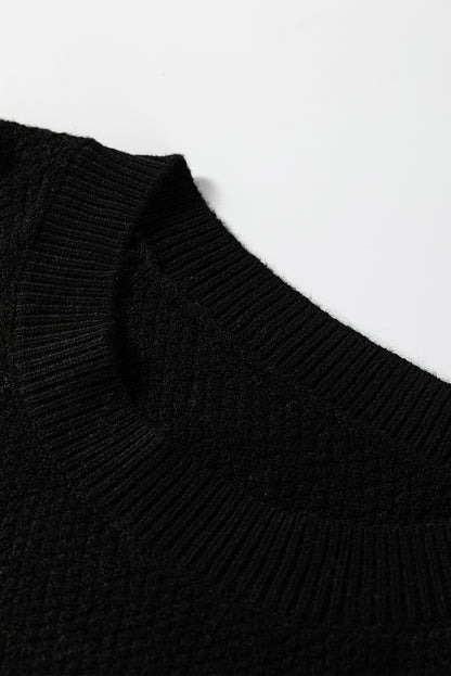 Medium Grey Color Block Knit Striped Sleeve Detail Casual Sweater