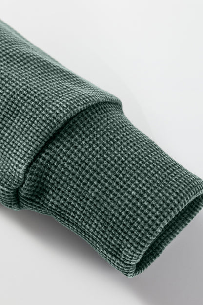 Mist Green Waffle Knit Patchwork Long Sleeve Loose Top