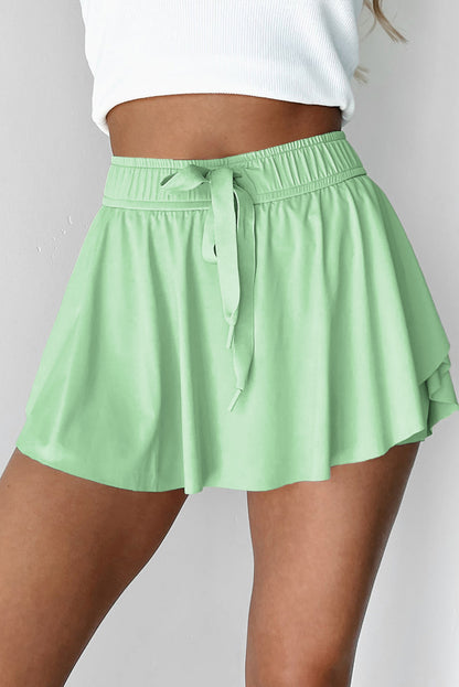 Light Green Drawstring Elastic Waistband Lined Tennis Skorts