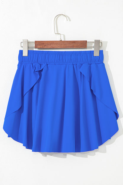 Sky Blue Drawstring Elastic Waistband Lined Tennis Skorts