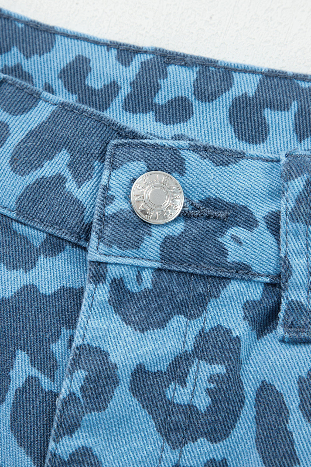 Sky Blue Leopard Print Straight Loose Jeans