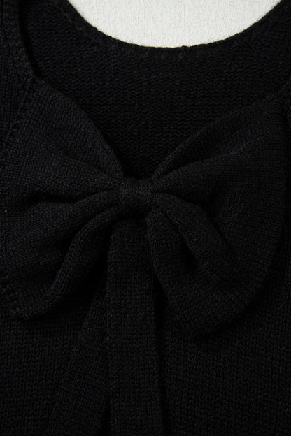 Black Bow Backless Bubble Sleeve Sweater