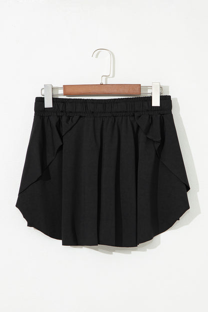 Black Drawstring Elastic Waistband Lined Tennis Skorts