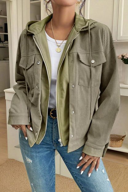 Laurel Green 2 in 1 Thermal Knit Textured Hooded Jacket